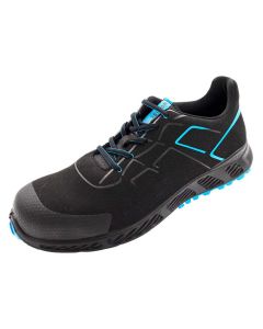 Schwarzer-Blauer ESD-Sicherheitshalbschuh mit Zehenschutz-Kunststoffkappe.
