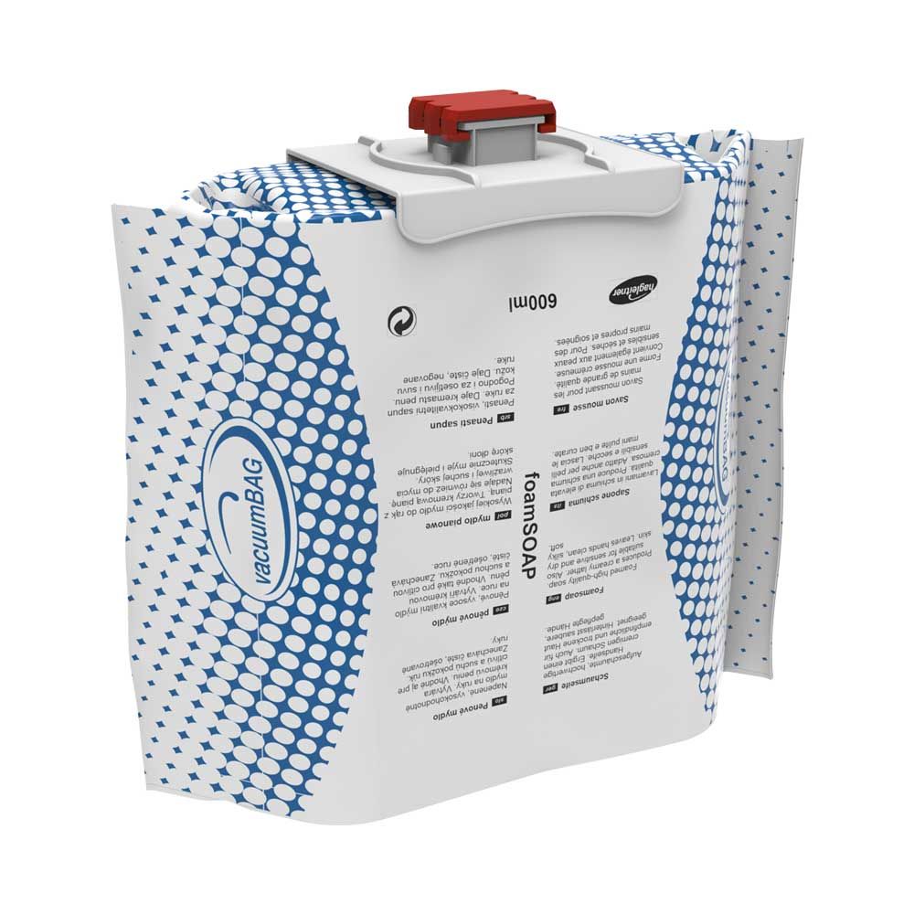 Produktbild der Hagleitner Schaumseife in einem 600ml Karton zum Hagleitner Schaumseifenspender Hybrid.