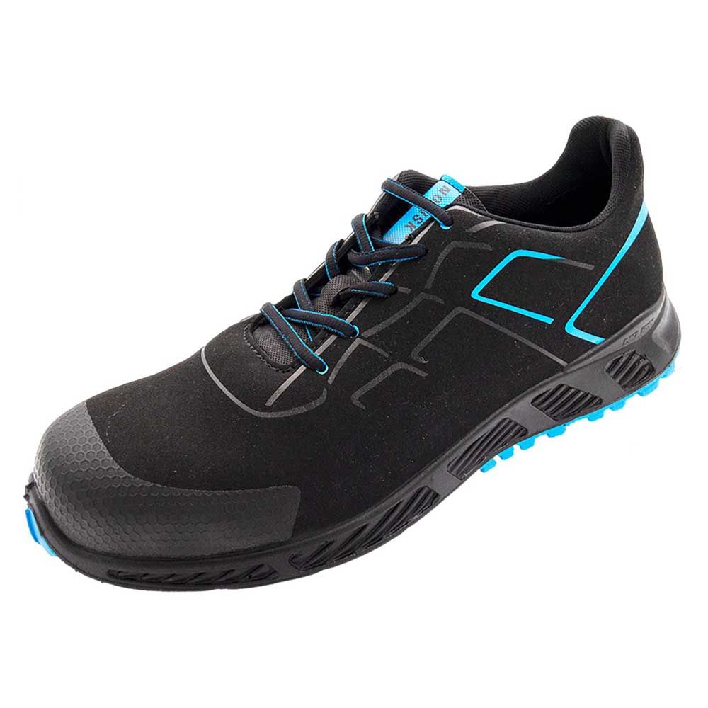 Schwarzer-Blauer ESD-Sicherheitshalbschuh mit Zehenschutz-Kunststoffkappe.